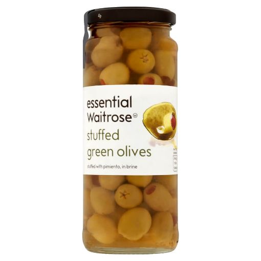 Picture of Waitrose  Stuffed Green Olives Pimento Brine 340g