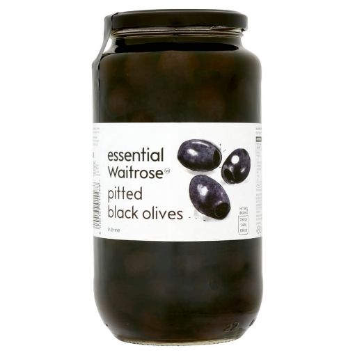 Picture of Waitrose Essential Pitted Black Olives In Brine 935g
