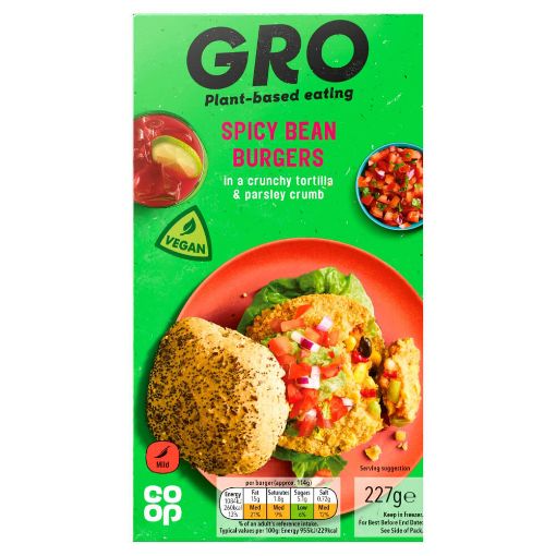 Picture of Co-op Gro 2 Spicy Bean Burgers 227g