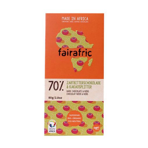 Picture of Fairafric 70% Dark & Nibs 80g